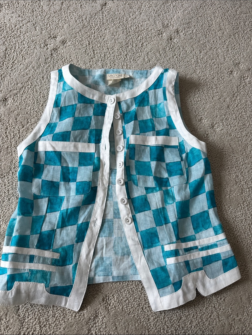 Women’s ' Aqua Checkerboard Button Vest